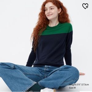 Uniqlo Navy/Green Crew Neck Sweater XS